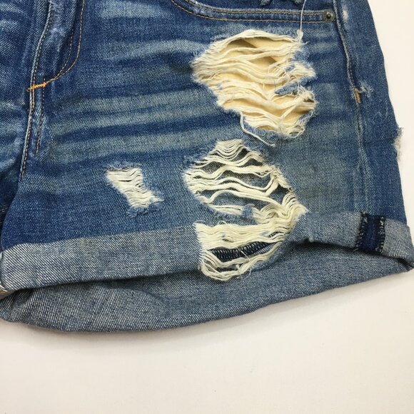 RAG & BONE Obispo Rebel 5 Pocket Logo Hardware Distressed Cuff Hem Denim Shorts - Picture 8 of 12